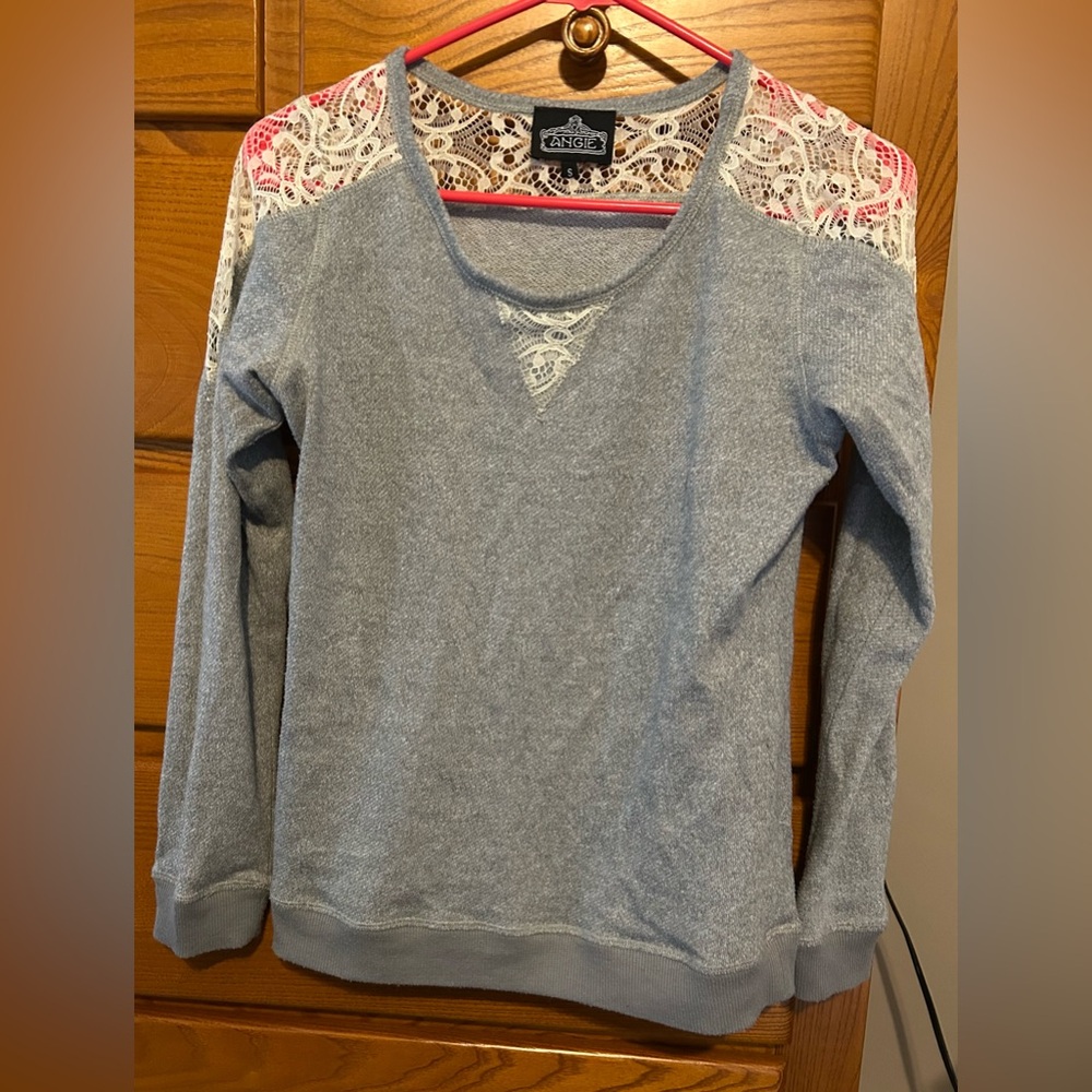Angie Gray and Cream Lace Top